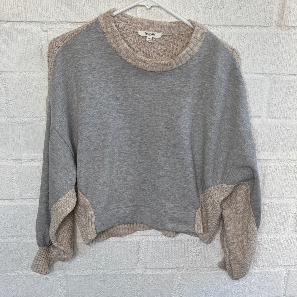 Splendid Jayla Cropped Mix Waffle Knit Dolman Pullover Sweatshirt sz XS